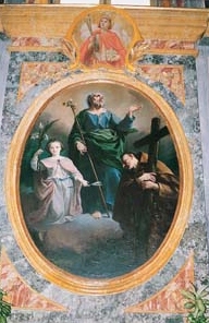P.P.Operti, San Giuseppe, San Francesco d'Assisi e giovinetta con simboli, Chiesa parrocchiale